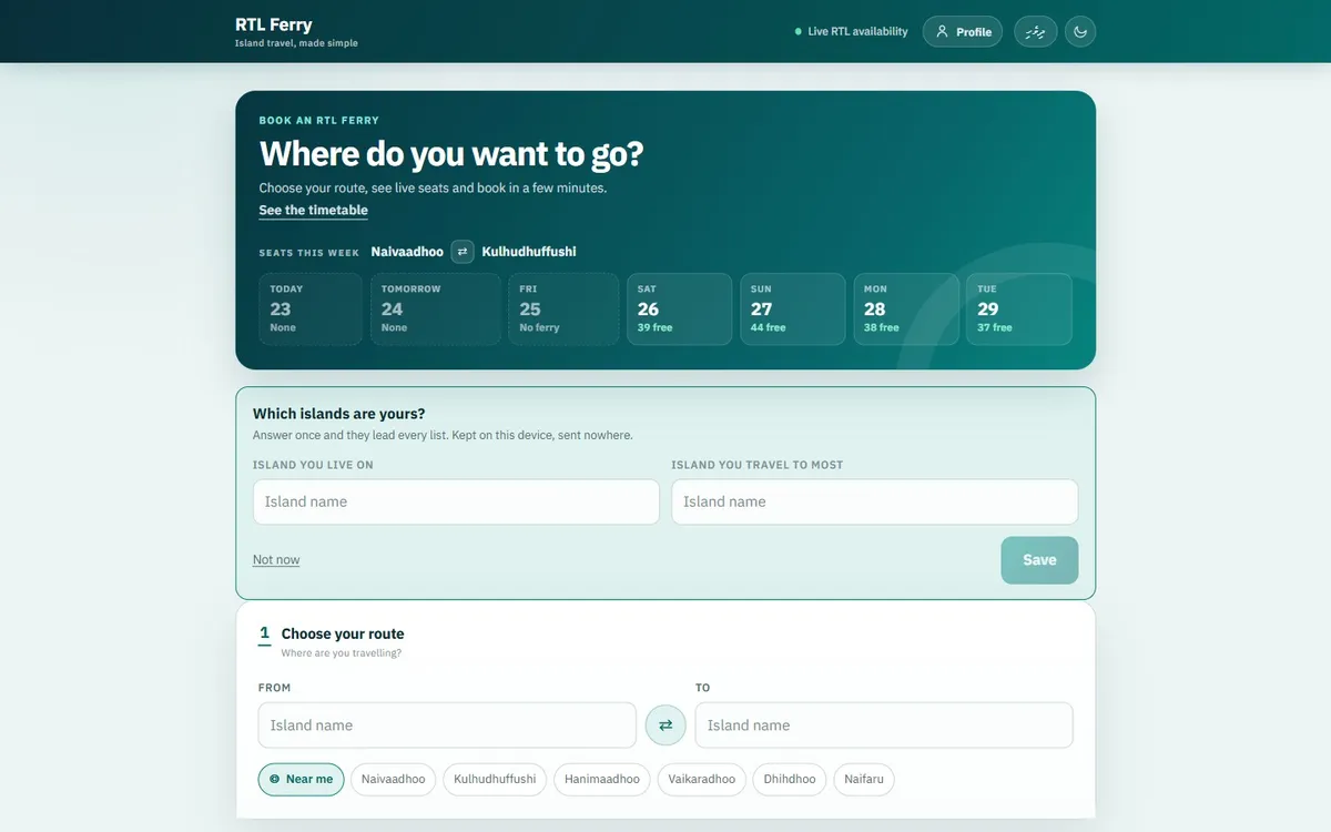RTL Ferry booking page